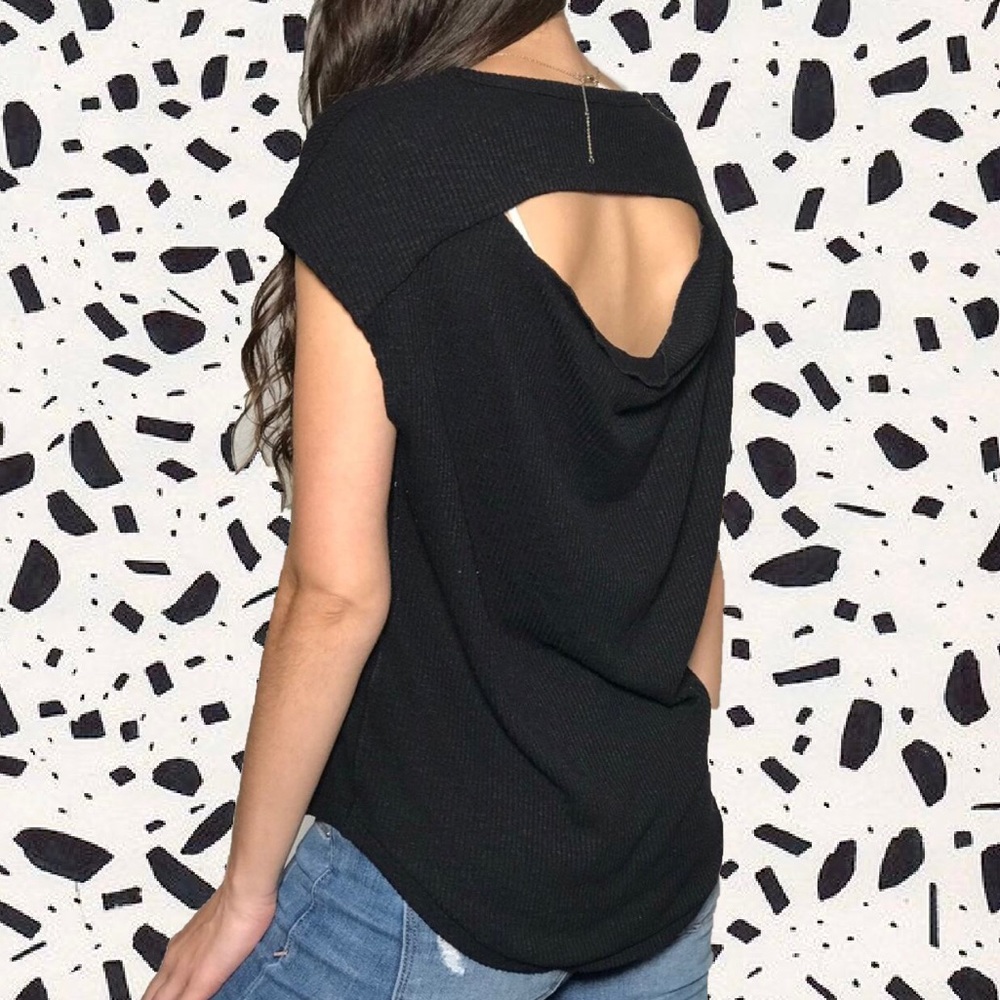 Rag & Bone Ribbed Knit Open Back Cap Sleeve Top